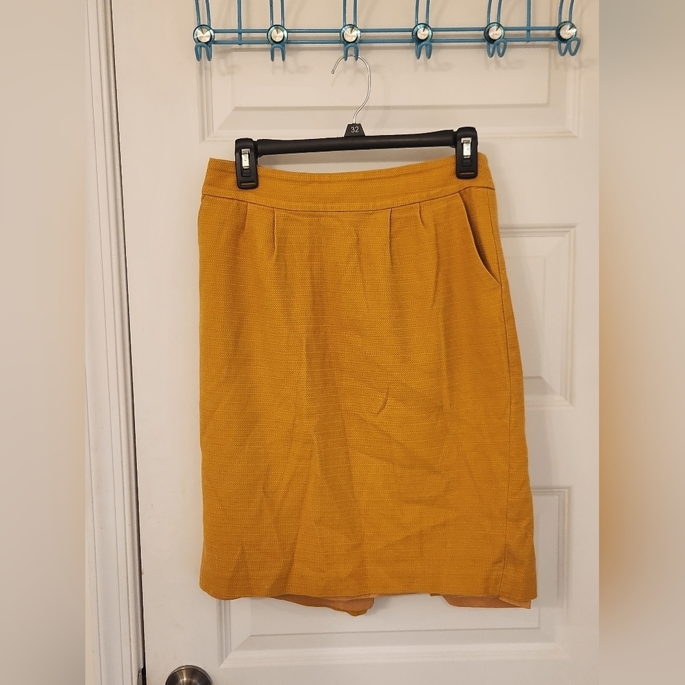 Banana Republic Pencil Skirt Midi Mustard Yellow Size 4 Petite Lined #P322